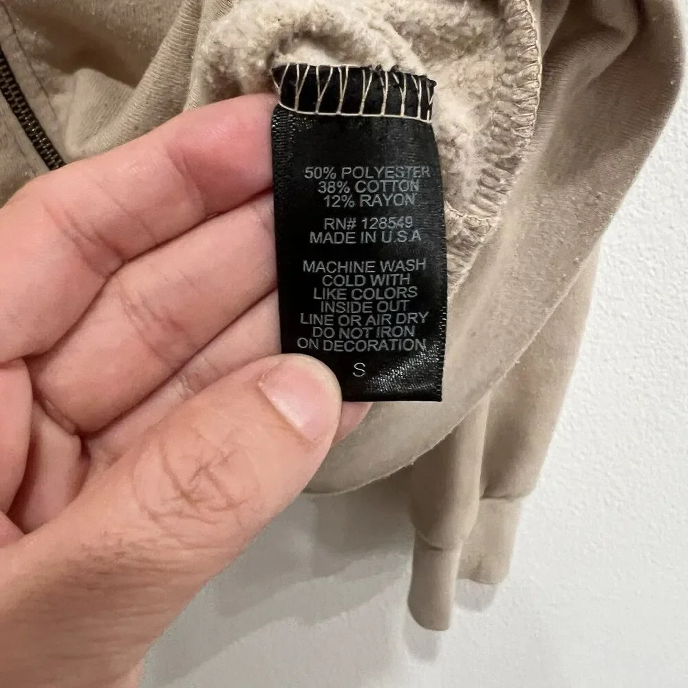 Aviator Nation 5 Stripe Hoodie Sweatshirt Small Full Zip Sand Tan - Picture 7 of 15